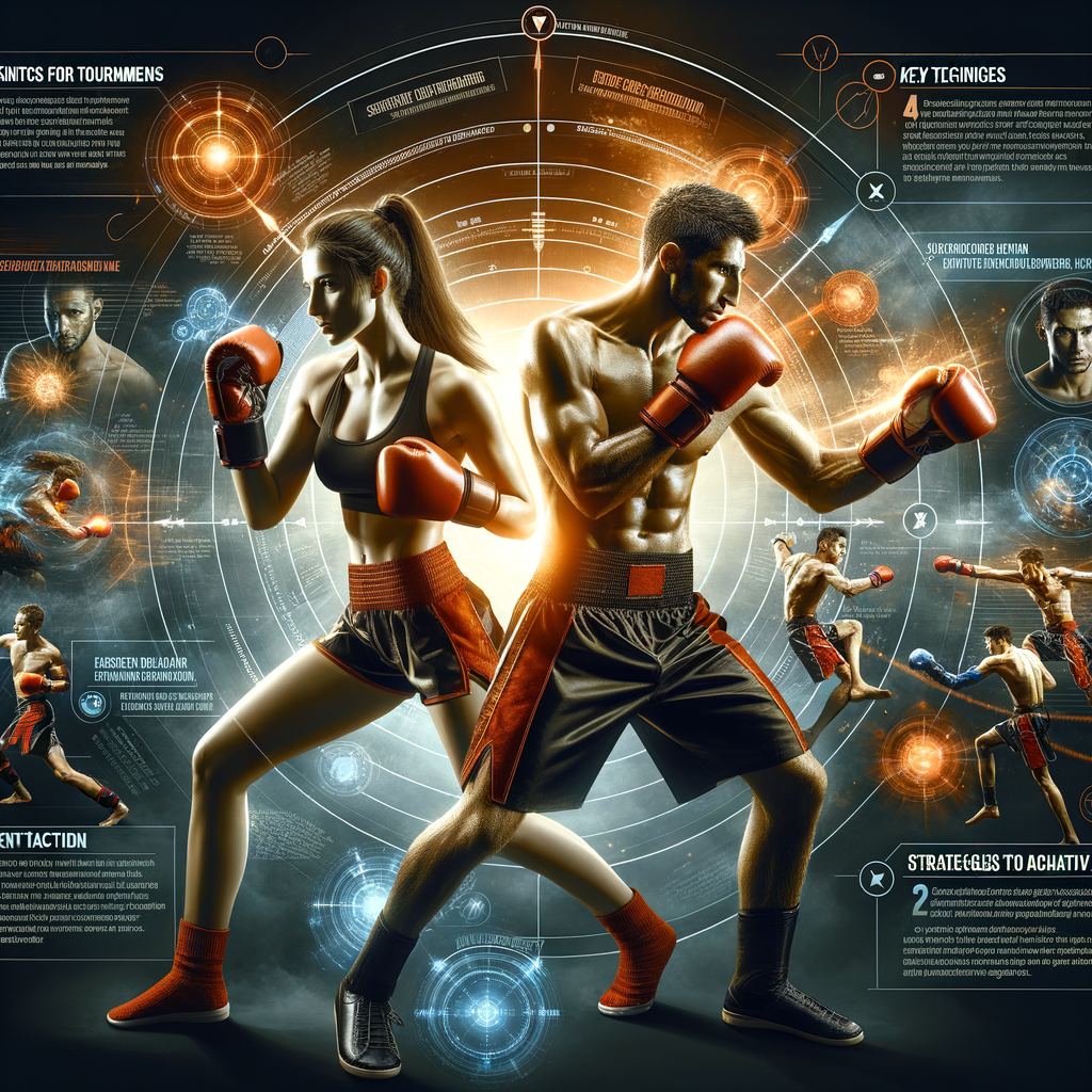 Kickboxing competitors demonstrating tournament strategies and clash tips, symbolizing success in kickboxing tournaments and comprehensive training for competition success.