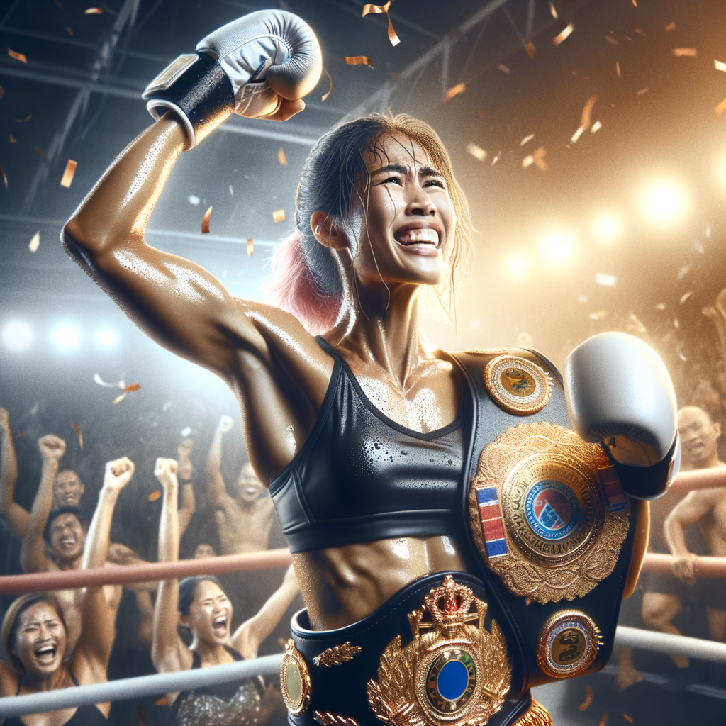 Victorious vibes from a professional kickboxing competition winner celebrating their kickboxing championship triumph, embodying the intensity of martial arts competition and competitive kickboxing tournament victories.