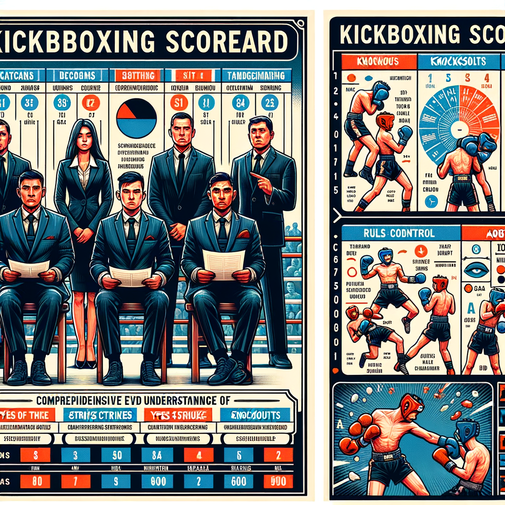 Comprehensive image explaining the kickboxing scoring system, kickboxing rules and scoring, and how kickboxing is scored, providing an understanding of kickboxing scorecards and decoding kickboxing scores during a match.